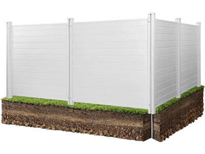 VEVOR 4 Panels Outdoor Privacy Screen, 50 x 50 in Air Conditioner Fence with 27.6 in Ground Stakes, Pool Equipment Enclosure, Horizontal Vinyl Privacy Fence, Ideal for Trash Can and A/C Units, White