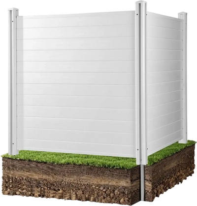 VEVOR 2 Panels Outdoor Privacy Screen, 50 x 50 in Air Conditioner Fence with 27.6 in Ground Stakes, Pool Equipment Enclosure, Horizontal Vinyl Privacy Fence, Ideal for Trash Can and A/C Units, White