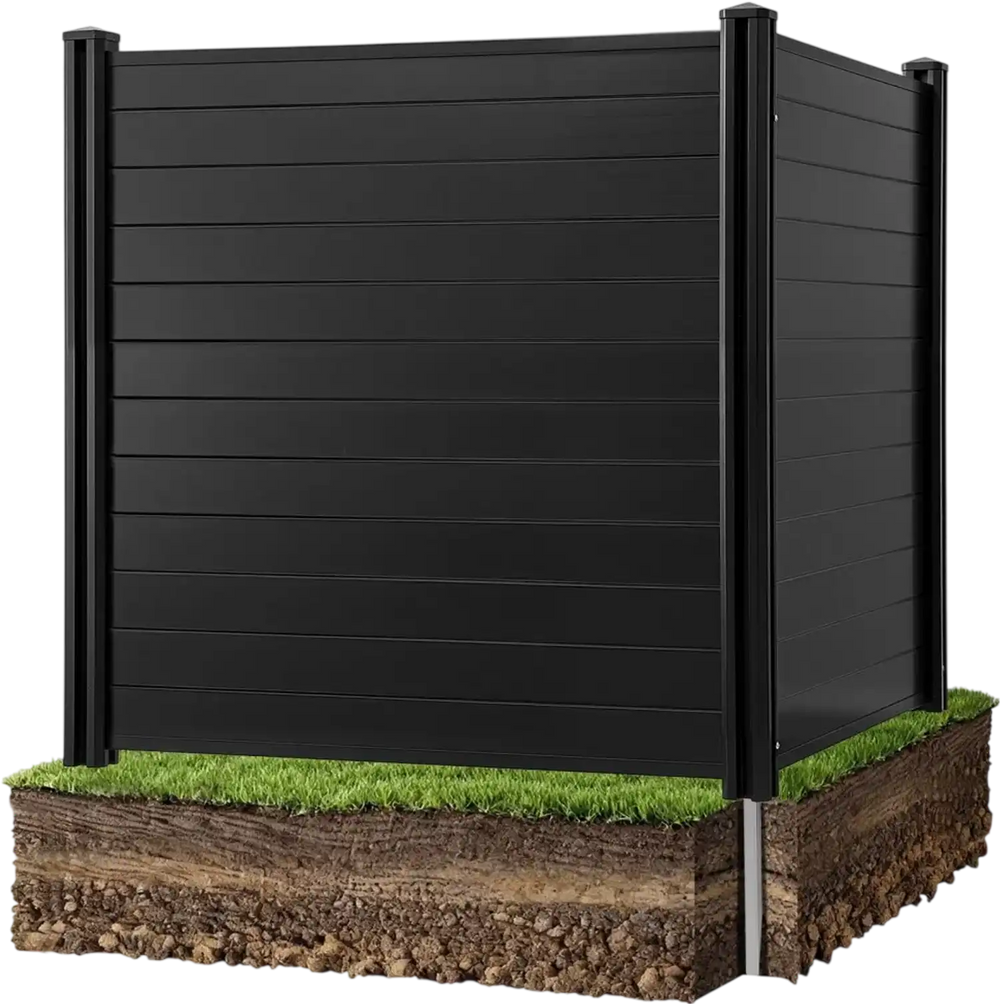 VEVOR 2 Panels Outdoor Privacy Screen, 48 x 48 in Air Conditioner Fence with 27.6 in Ground Stakes, Pool Equipment Enclosure, Horizontal Vinyl Privacy Fence, Ideal for Trash Can and A/C Units, Black