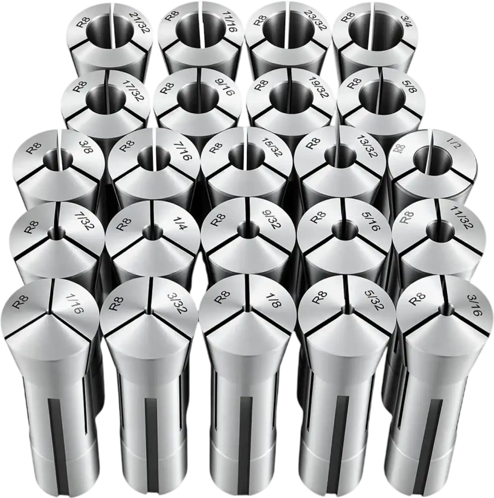 VEVOR R8 Collet Set 1/16"-3/4" 23 Piece R8 Precision Mill Collet Chuck Set, for Milling Machine Drill Presses, 0.0008" TIR High Concentricity, Lathe Chuck Tool with Labeled Storage Box, Alloy Steel