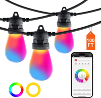 VEVOR RGB Outdoor String Lights, 100FT, Outside Patio Lights with APP Control 30 Bulbs, 15 Single-Color Adjustable Brightness Time Setting, Waterproof Hanging Lights for Halloween Decoration Christmas