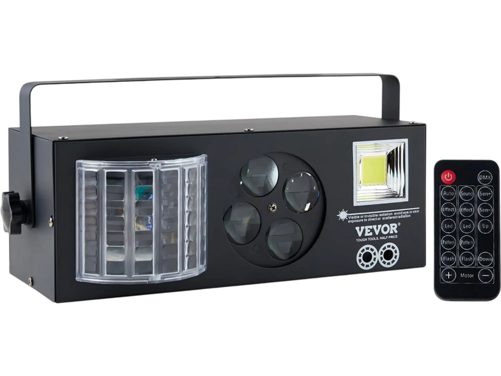 VEVOR Stage Lights, 4 in 1 RGB Party Lights, LED Pattern Strobe Light, Mixed Lighting Effects Sound Activated with Red & Green Effect Light for DJ Club Disco Party Wedding Birthday Christmas (Black)