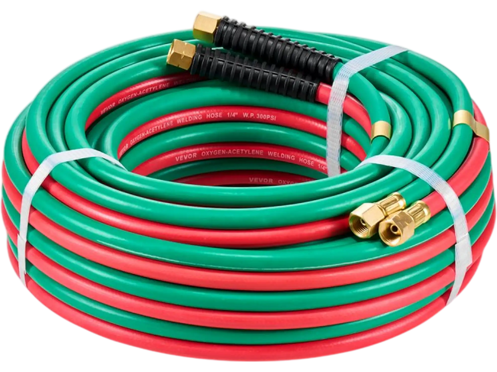 VEVOR Oxygen Acetylene Hose, 1/4-Inch x 50FT Oxy Acetylene Hose with 9/16"-18 LH/RH B Fittings, R Grade Welding Torch Twin Hose with 300PSI Maximum Working Pressure for Cutting Soldering Brazing