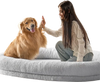 VEVOR Human Dog Bed, 72" x48"x10" Human Dog Bed for Adult, Human Size Dog Bed with Washable Faux Rabbit Fur Cover, Egg Orthopedic Foam, Storage Pocket, Large Dog Bean Bed, Light Grey
