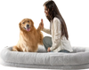 VEVOR Human Dog Bed, 67.7"x35"x9.8" Human Dog Bed for Adult, Human Size Dog Bed with Washable Faux Rabbit Fur Cover, Egg Orthopedic Foam, Storage Pocket, Large Dog Bean Bed, Light Grey