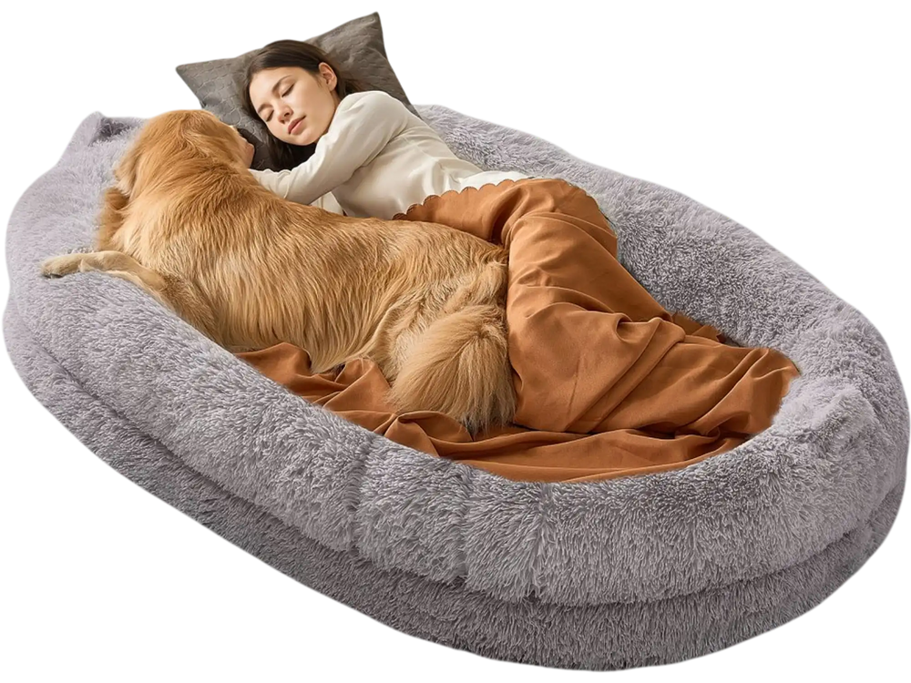 VEVOR Human Dog Bed, 72" x48"x10" Giant Human Dog Bed for Adult, Human Size Dog Bed with Washable PV Velvet Cover, Egg Orthopedic Foam, Storage Pocket, Large Dog Bean Bed for You and Pet, Light Grey