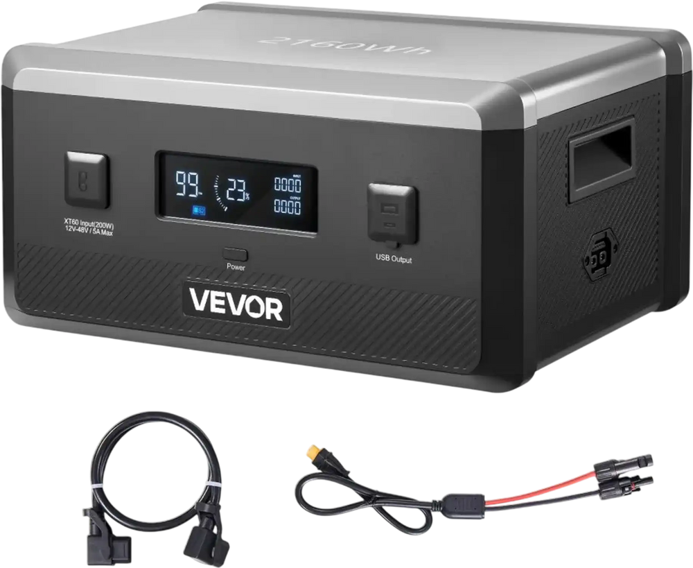 VEVOR Extra Battery for Portable Power Station, 2160Wh LiFePO4 Extra Expansion Battery with 3 Output Ports for Home Use, Outdoor Camping, Road Trips, RVs, Emergencies