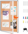 VEVOR 36"x24" Enclosed Cork Board with Aluminum Frame –  Lockable Bulletin Board with Acrylic Door & 2 Keys – Weather-Resistant Wall Display Case for School, Home, Office