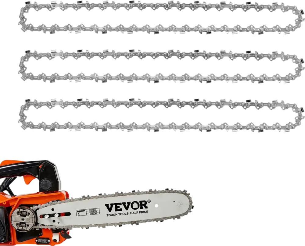 VEVOR Chainsaw Chain 3 Pack 12 Inch 3/8" Pitch 3/8" Gauge 45 Drive Links, Fits VEVOR CN-25 Gas Chainsaw, Forged Alloy Steel, Replacement Saw Chains with Sharp Cutter Teeth & Wear-Resistant Tie Straps