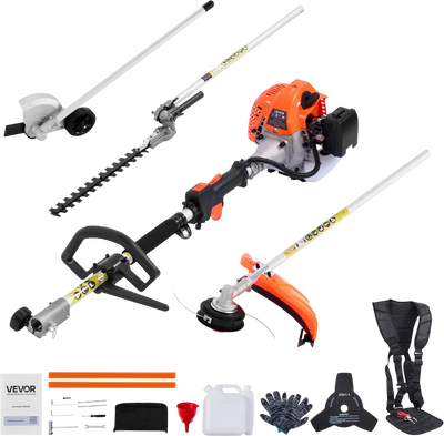 VEVOR Gas Hedge Trimmer, 2 Cycle Gas Power Handheld Hedge Trimmer, 4-in-1 26cc Weed Eater with Protective Gear Set, Includes Hedge and String Trimmer, Edger, Brush Cutter, for Trimming Shrubs & Bushes