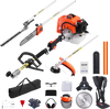 VEVOR Gas Hedge Trimmer, 2 Cycle Gas Power Handheld Hedge Trimmer, 5-in-1 63cc Cordless Weed Eater with Protective Gear Set, Includes Hedge and String Trimmer, Brush Cutter(3T & 40T Blades), Pole Saw