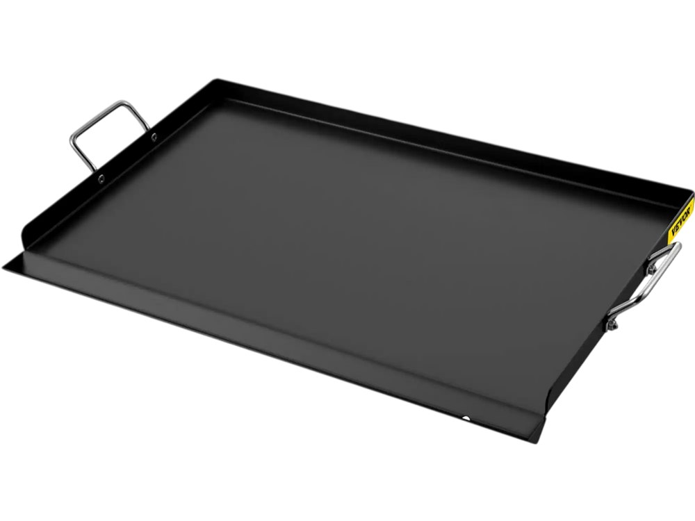 VEVOR Carbon Steel Griddle, 16" x 24" Griddle Flat Top Plate, Griddle for BBQ Charcoal/Gas Gril with 2 Handles, Rectangular Flat Top Grill with Extra Drain Hole for Tailgating and Parties