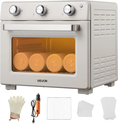 VEVOR Sublimation Oven Machine, 26 Qt, Fits 40oz Tumblers, with 1 Heat Air Gun, 50 Shrink Films, 1 Tape and 2 Heat Gloves, 360° Turbo Convection for Sublimation Blank Tumblers, Mugs, Bowls, Off-White