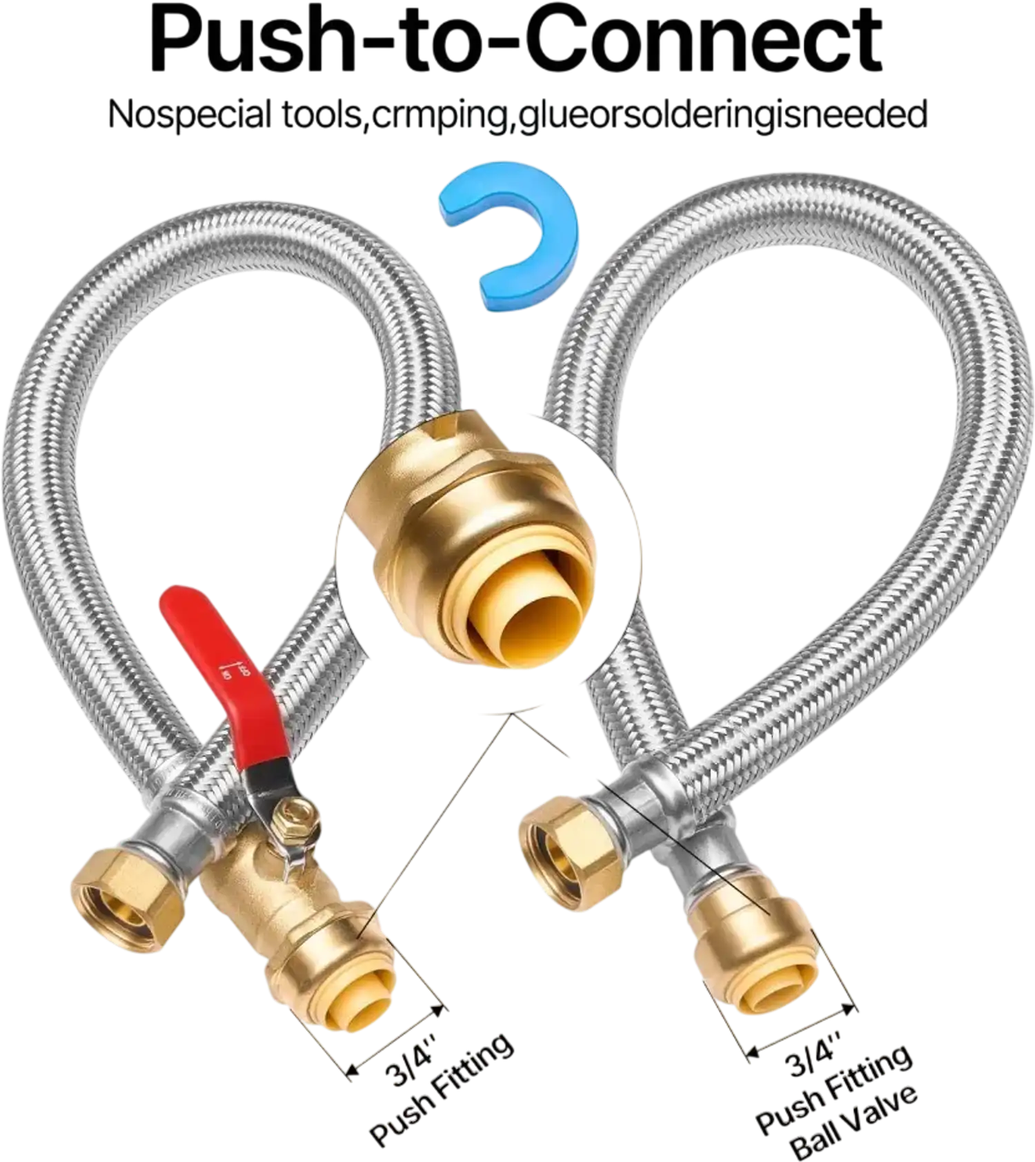 Vevor Water Heater Kit Push-Fit Valve Flexible Connector Supply Line 24