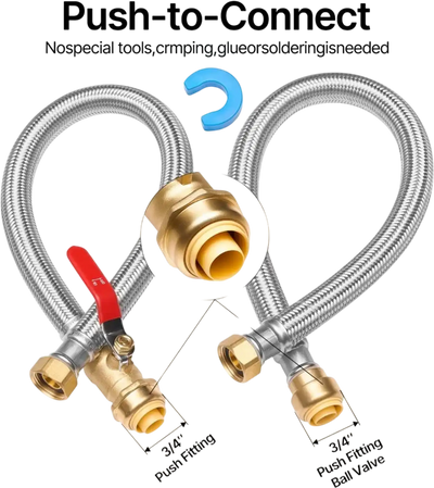 VEVOR Water Heater Kit, Push-Fit Valve Flexible Water Heater Connector with 3/4