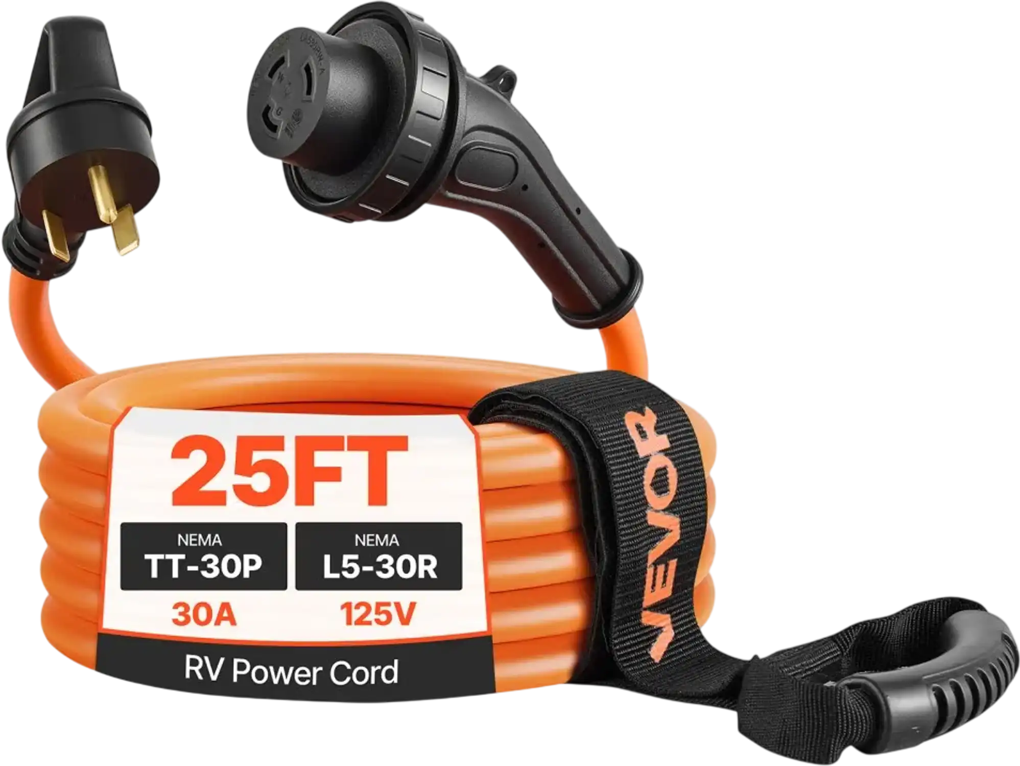 Vevor RV Power Cord 30 Amp 25' Heavy Duty Generator Cord with Twist Lock Adapter Orange New