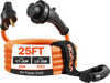 VEVOR 30 Amp 25 Feet RV Power Cord, 125V 3750W, Heavy Duty 10/3 Gauge STW Generator Cord, NEMA TT-30P to NEMA L5-30R, with Twist Lock, Indicator Light, Grip Handle, 15A Adapter, for RV Trailer, Orange