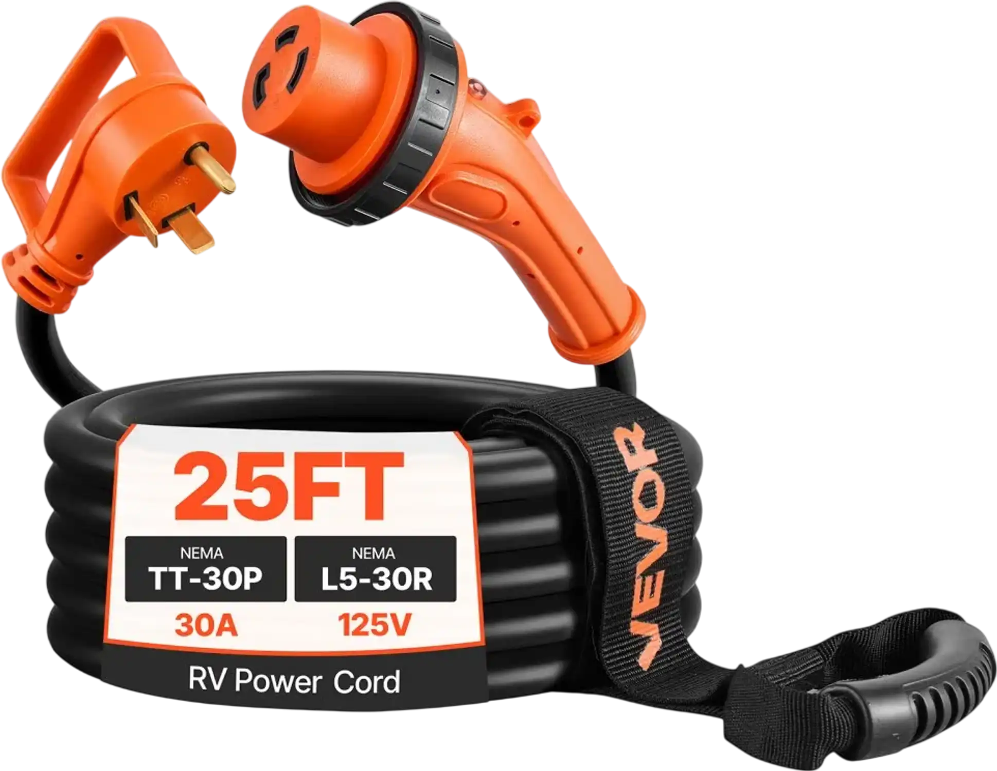 Vevor RV Power Cord 30A 25' Heavy Duty Generator Cord with 15A Adapter New