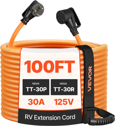 Vevor RV Extension Cord 30A 100' 125V 2500W Heavy Duty Power Cord with 15A Adapter New