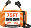 VEVOR 30 Amp 75 Feet RV Extension Cord, 125V 2500W, Heavy Duty 10/3 Gauge STW RV Power Cord, NEMA TT-30P to NEMA TT-30R, with Power Indicator, Cord Organizer, 15A Adapter, for Camper Travel Trailer