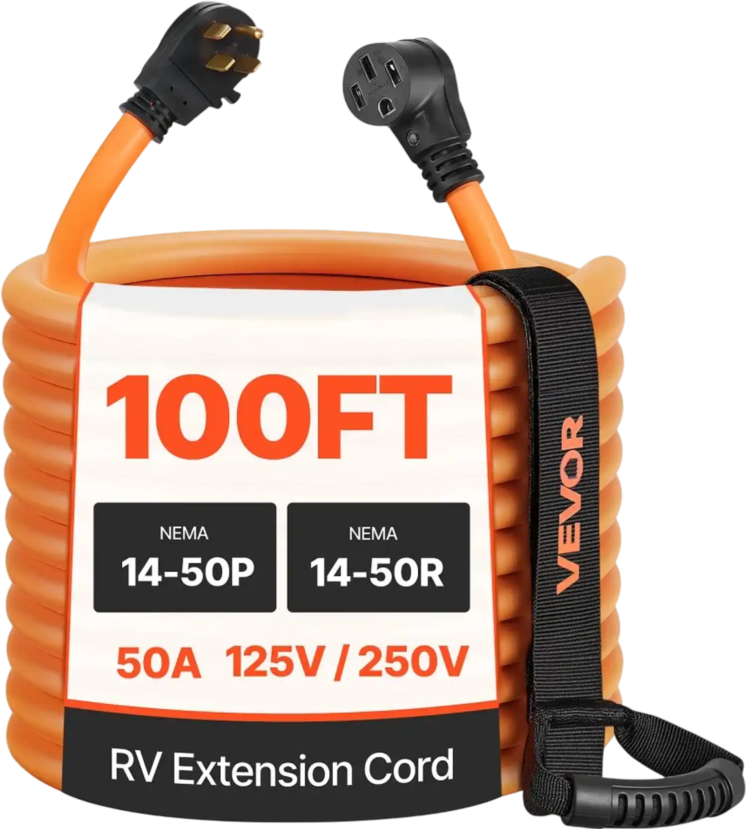 Vevor RV Extension Cord 50A 100' 125V/250V Heavy Duty Power Cord with 15A Adapter New