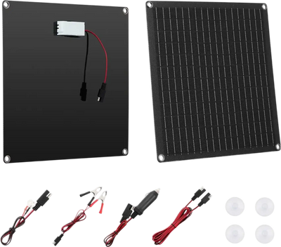 VEVOR 20W 12V Solar Panel Battery Charger, Solar Battery Trickle Charger Maintainer with Built-in Smart Controller & 3 Connection Cables, IP67 Waterproof Portable for RV Car Motorcycle Boat Van Camper