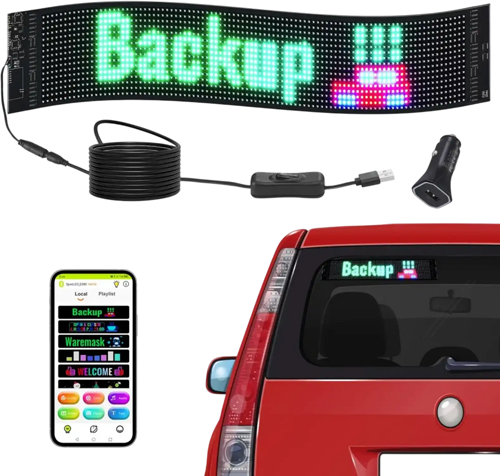VEVOR Programmable LED Sign, P6 Full Color LED Scrolling Panel, DIY Custom Text Animation Pattern Display Board, Bluetooth APP Control Message Shop Sign for Store Business Car Advertising, 27"x5"