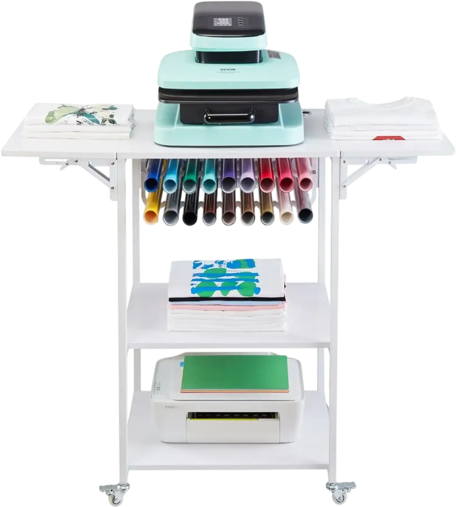 Vevor Heat Press Table 3-Tier Movable Stand with Storage White New
