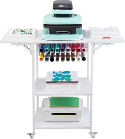 Vevor Heat Press Table 3-Tier Movable Stand with Storage White New