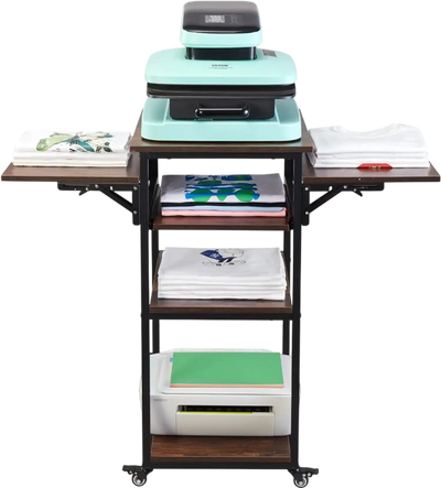 Vevor Heat Press Stand 4-Tier Foldable Table with Charging Station and Wheels New