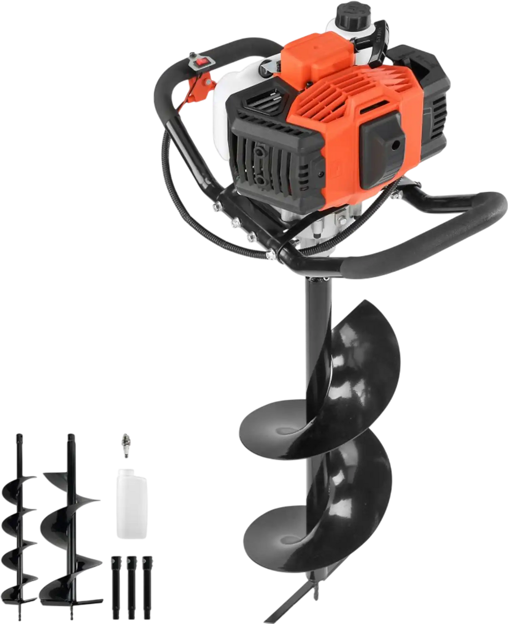 VEVOR Gas Powered Post Hole Digger, 52cc Post Hole Auger with 6" & 10" Bits, 3 Extension Rods, 1450W Heavy-Duty Earth Auger for Fence Posts, Deck / Pergola Posts, Plant / Tree Planting, EPA Listed