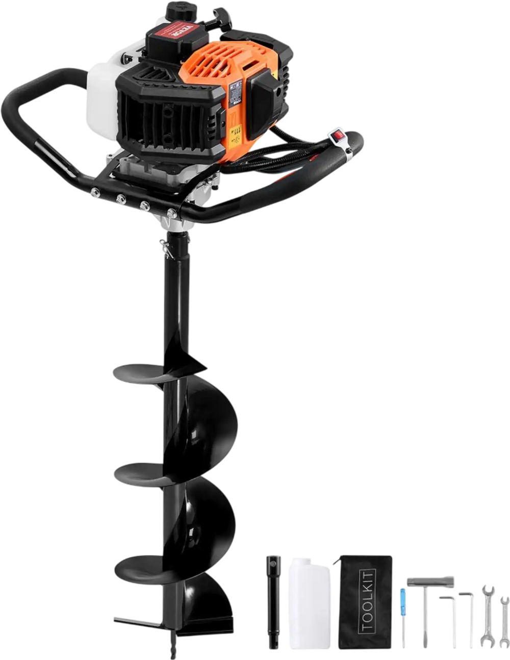 VEVOR Post Hole Digger Gas Powered, 52CC 1450W Earth Auger, Gas Auger with 8” Auger Drill Action Design Bits & 1 Extension Rod, Post Fence Hole Digger for Farmland Garden Plant, Orange+Black
