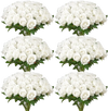 VEVOR Artificial Flowers, 120 pcs Real Looking White Foam Fake Roses Bulk, White Faux Bridal Shower with Stems for DIY Wedding Bouquets, Home Centerpieces Arrangements, Party Tables Decorations