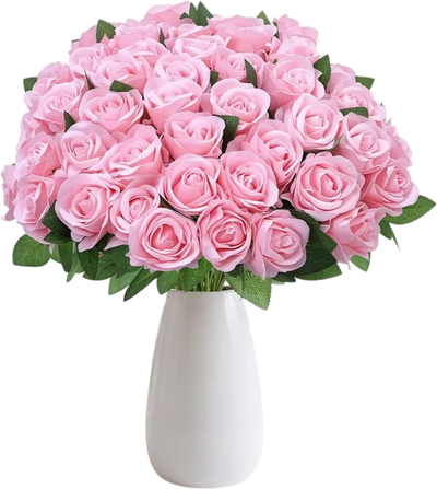 Vevor Artificial Rose Pink Silk Faux Flowers 60 PCS New