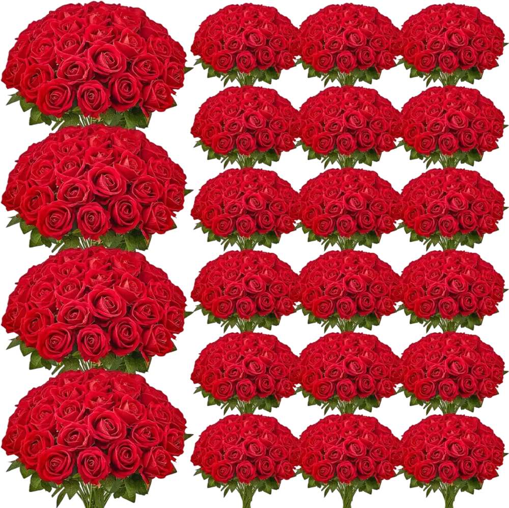 VEVOR Artificial Flowers, 500 pcs Real Looking Red Foam Fake Roses Bulk, Faux Red Bridal Shower with Stems for DIY Wedding Bouquets, Home Centerpieces Arrangements, Party Tables Decorations