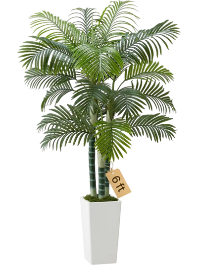 Vevor Artificial Areca Palm Tree 6' with White Planter New