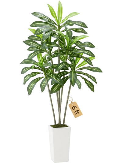Vevor Artificial Dracaena Tree 6' Faux Tropical Plant with White Planter New