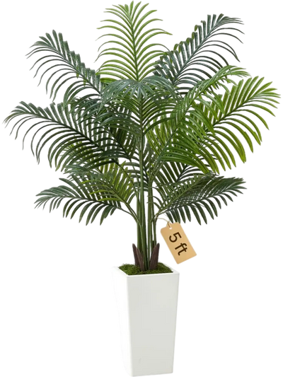 Vevor Artificial Palm Tree 5' Areca Palm with White Tall Planter New