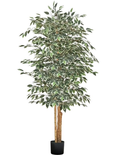 VEVOR 6FT Artificial Ficus Tree with Black Pot, Tall Faux Ficus Plant with Natural Wood Trunk and Realistic Green Leaves, Indoor Fake Silk Tree for Home, Office, Living Room, or Corner Décor