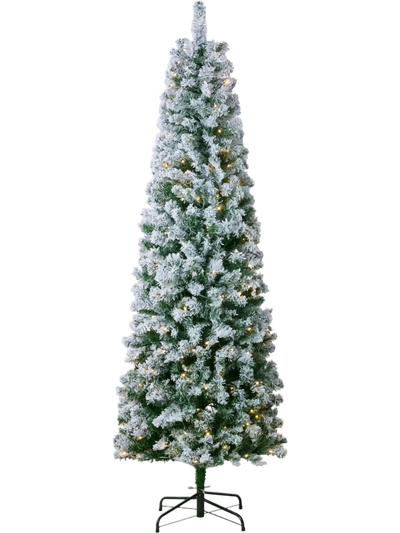Vevor Flocking Pencil Christmas Tree 6.5' Prelit Artificial Tree with 250 LED Lights New