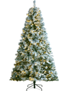 VEVOR Christmas Tree, 7.5ft Prelit Flocked Artificial Tree, Full Holiday Xmas Tree with 550 White LED Lights, 1346 Branch Tips, Metal Base for Home Party Office Decoration