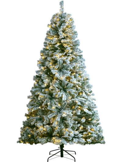 Vevor Flocked Christmas Tree 7.5' Prelit Artificial Tree with 550 Warm White LED Lights New