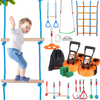 VEVOR Ninja Warrior Obstacle Course for Kids, 2 x 50 ft Weatherproof Slacklines, 500lbs Weight Capacity Monkey Line, Outdoor Playset Equipment, Backyard Toys Training Equipment Set with 12 Obstacles