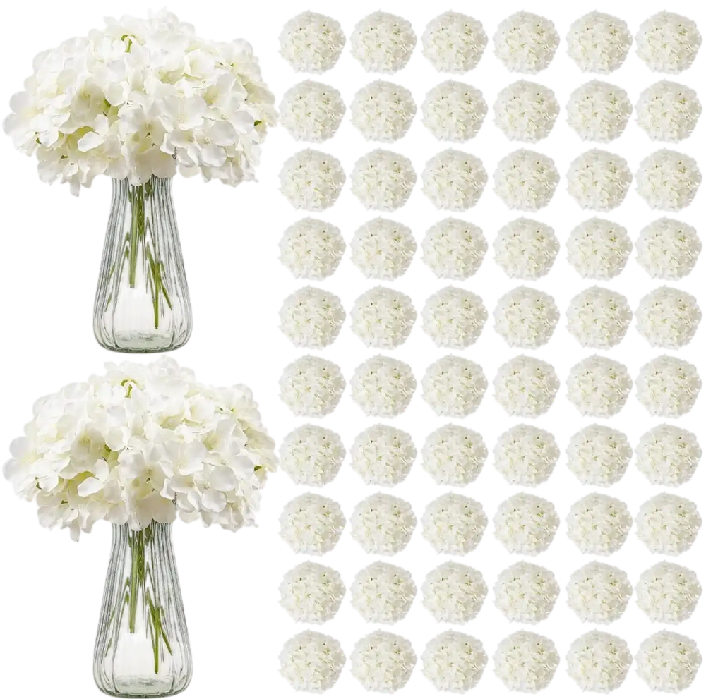 VEVOR Artificial Flowers, 205 pcs Real Looking White Silk Fake Hydrangea Bulk, White Faux Bridal Shower with Stems for DIY Wedding Bouquets, Home Centerpieces Arrangements, Party Tables Decorations