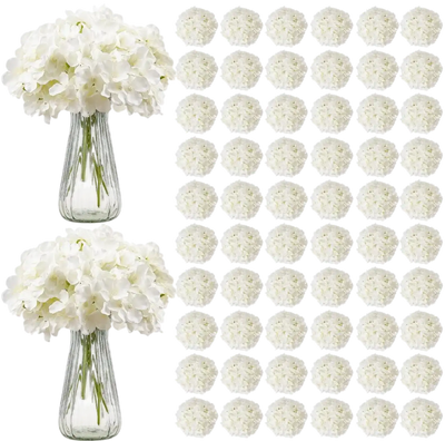VEVOR Artificial Flowers, 205 pcs Real Looking White Silk Fake Hydrangea Bulk, White Faux Bridal Shower with Stems for DIY Wedding Bouquets, Home Centerpieces Arrangements, Party Tables Decorations