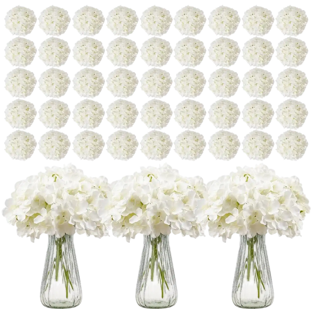 VEVOR Artificial Flowers, 305 pcs Real Looking White Silk Fake Hydrangea Bulk, White Faux Bridal Shower with Stems for DIY Wedding Bouquets, Home Centerpieces Arrangements, Party Tables Decorations