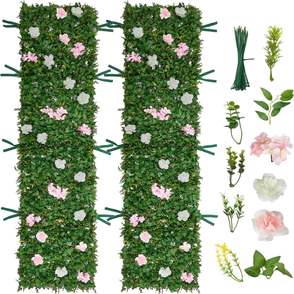 VEVOR Artificial Luxury‌ Flower Wall Backdrop, 2 PCS, Each Panel 2 x 8 ft, Gorgeous 3D Silk Floral Backdrop Pet Friendly, Easy Installation Flower Wall Panel for Wedding, Event, Party and Home Decor