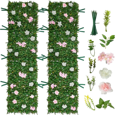 VEVOR Artificial Luxury‌ Flower Wall Backdrop, 2 PCS, Each Panel 2 x 8 ft, Gorgeous 3D Silk Floral Backdrop Pet Friendly, Easy Installation Flower Wall Panel for Wedding, Event, Party and Home Decor