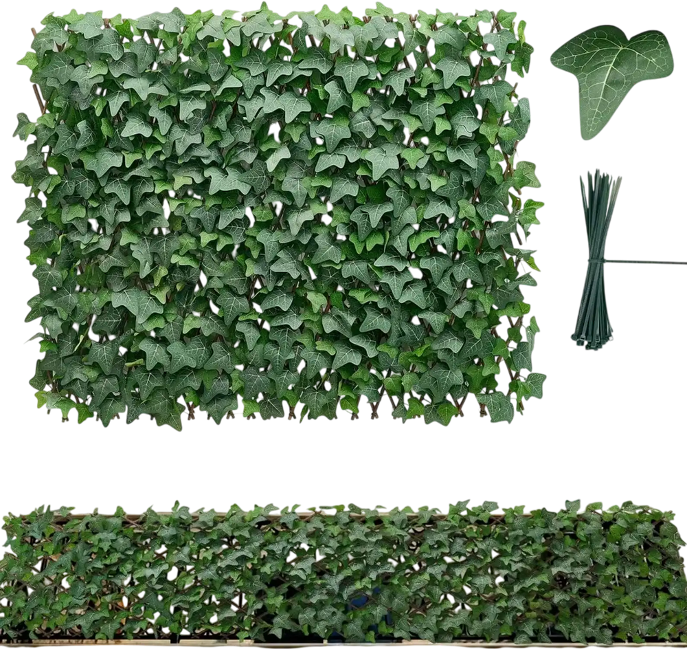 VEVOR Expandable Fence Privacy Screen, 25 x 126 in Expand Artificial Plant Wall, Realistic Artificial Ivy Panel with 50 Zip Ties, Decorative Faux Greenery Backdrop Hedges for Balcony Patio Outdoor
