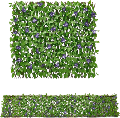 VEVOR Expandable Fence Privacy Screen, 25.5 x 122 in Expand Artificial Plant Wall, Realistic Artificial Ivy Panel with 50 Zip Ties, Decorative Faux Greenery Backdrop Hedges for Balcony Patio Outdoor